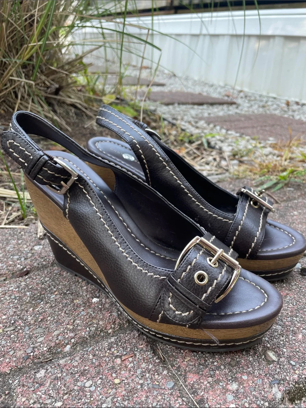 Montego Bay Club Wedge Open-Toe Sandals With Buckles Size 7